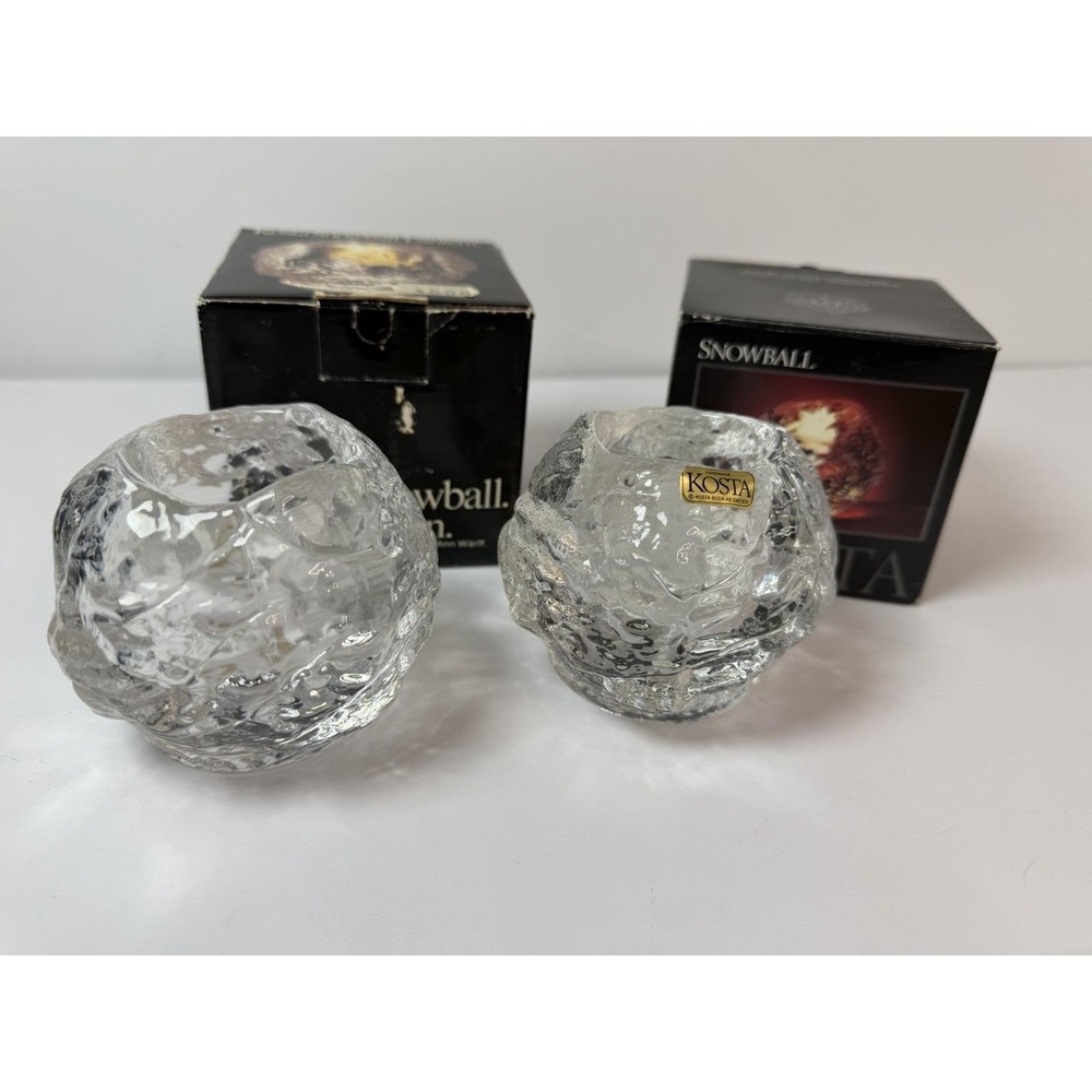 Set Of‎ 2 Kosta Boda Crystal Snowball Votives Sweden Tea Light Candle #2